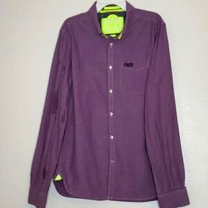 Superdry from London Heathered Purple Designer Button Down Shirt Trendy